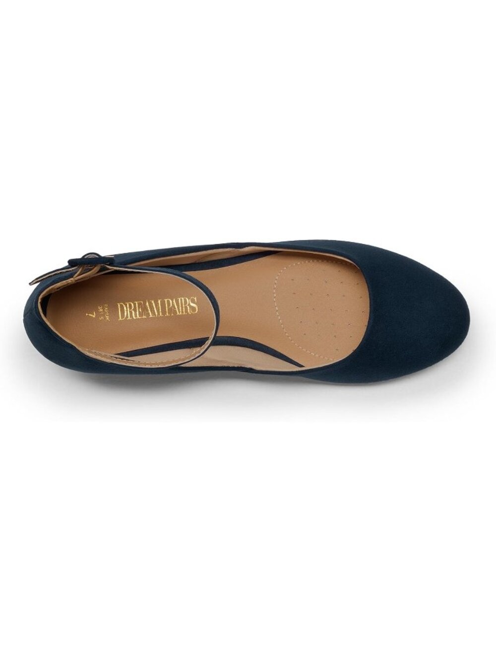 Women's Navy Sued Flat Ballet Low Wedge Round Toe Ankle Strap Casual Flats Shoes - Picture 4 of 6
